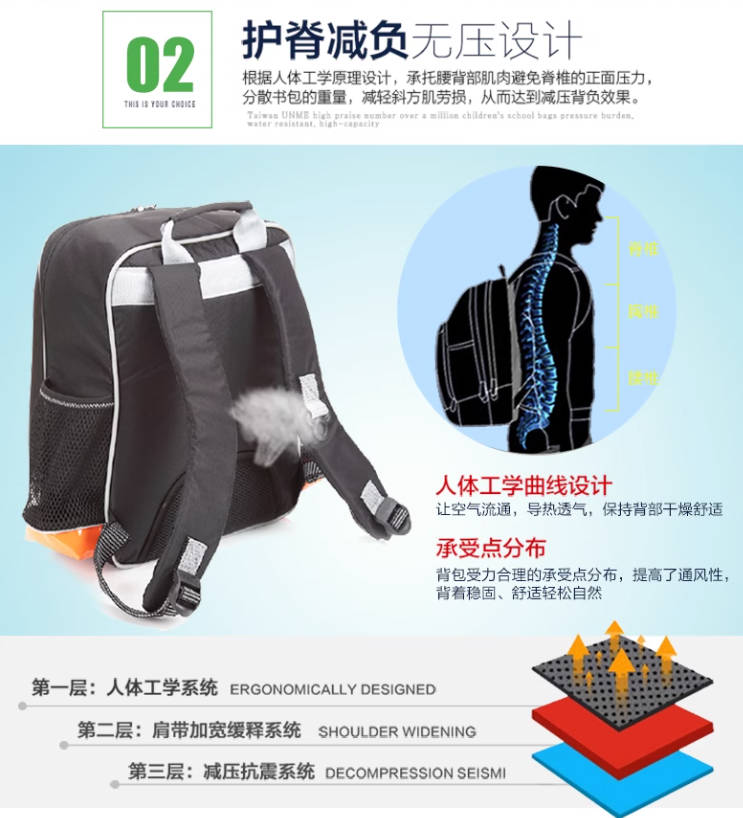 正品unme小学生书包男1-3年级减负双肩包低年级女童背包防水